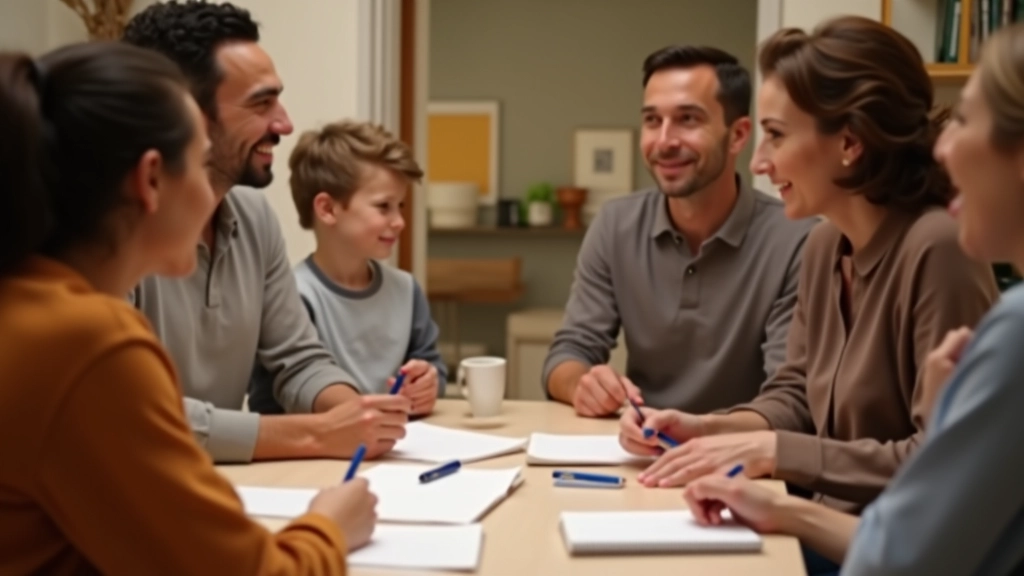 Famille réunie autour d'une table pour une discussion