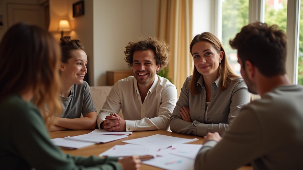 Une famille réunie autour d'une table pour discuter de finances ensemble